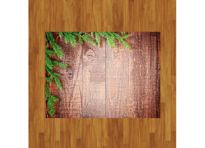Наклейка на пол Ветки ели на деревяном фоне